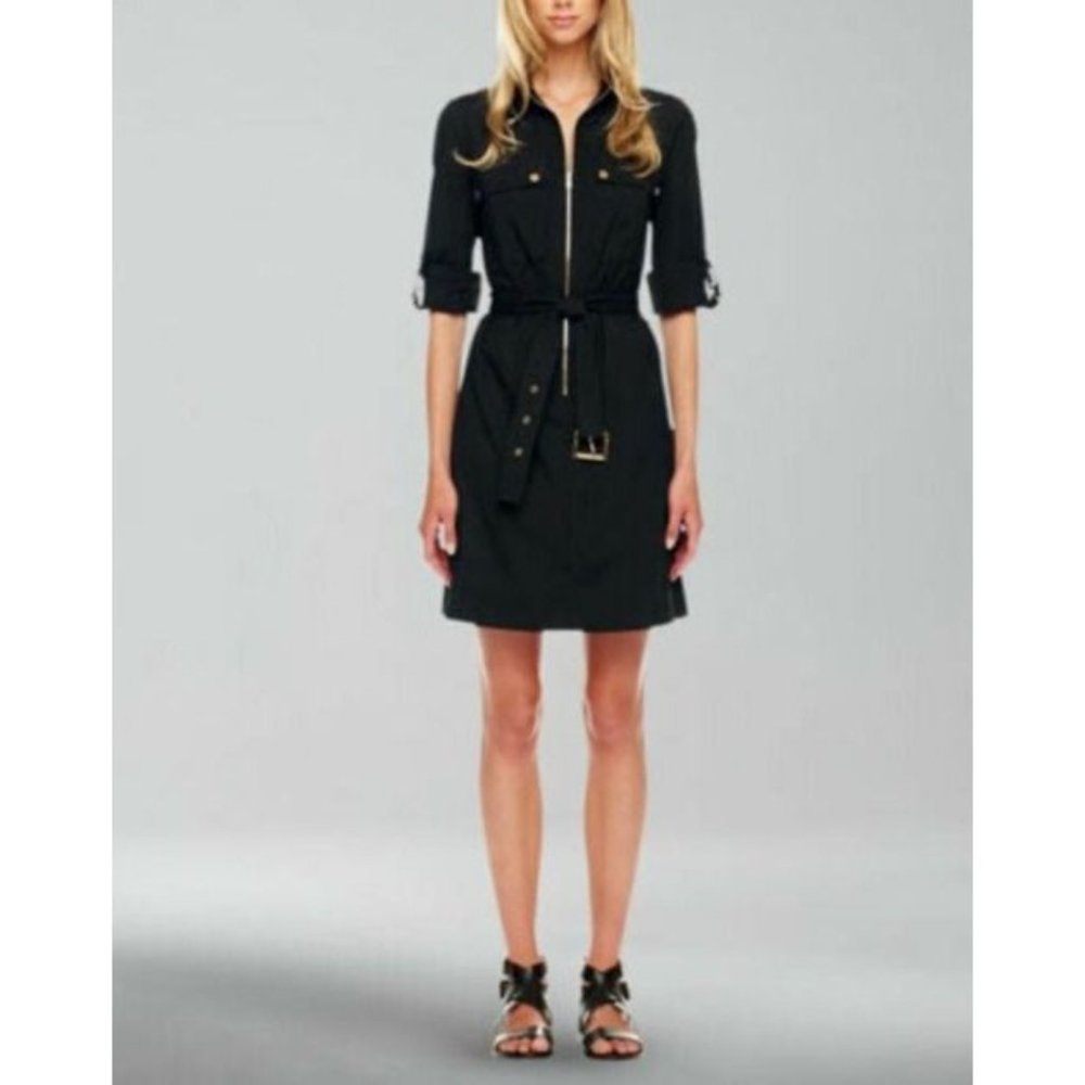 Michael Kors Shirt Dress L Large Black Silver Stretch Career Church